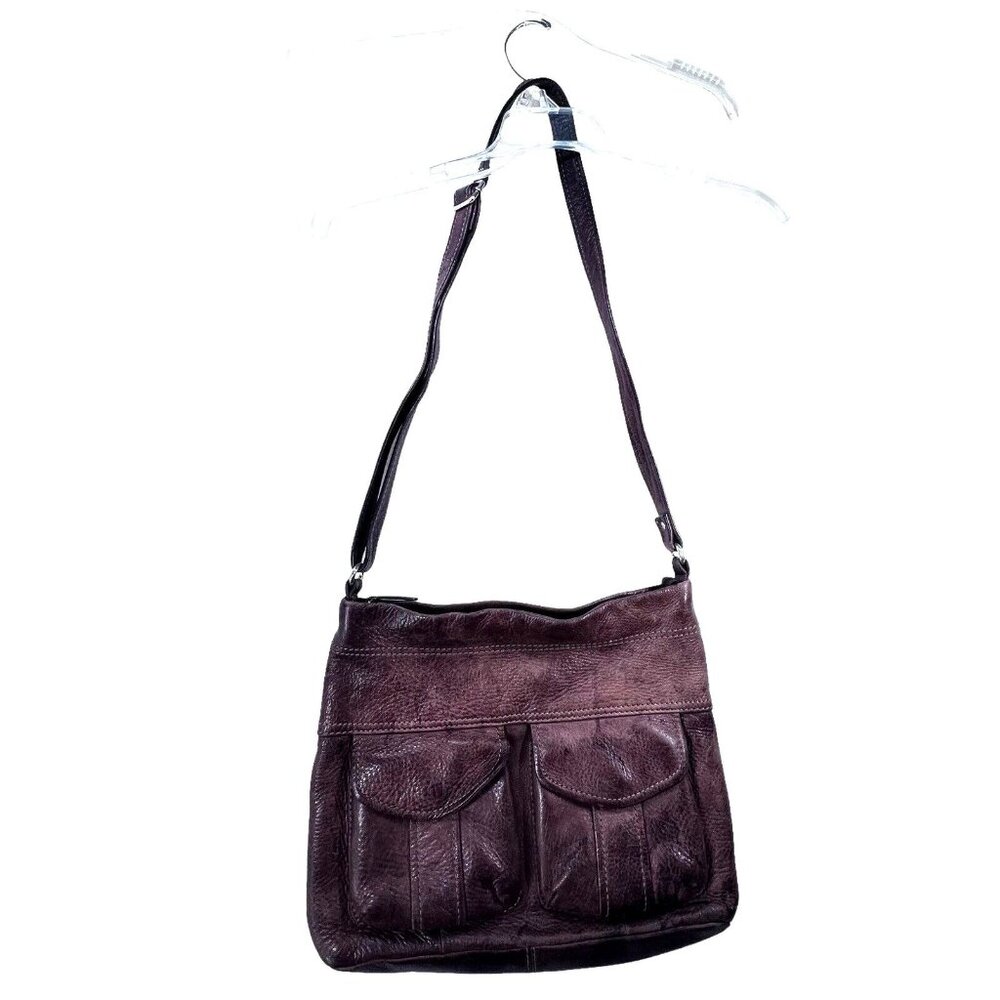 Vtg Fossil Shoulder Crossbody Purse Pebbled Brown Leather Handbag 75082 Pockets